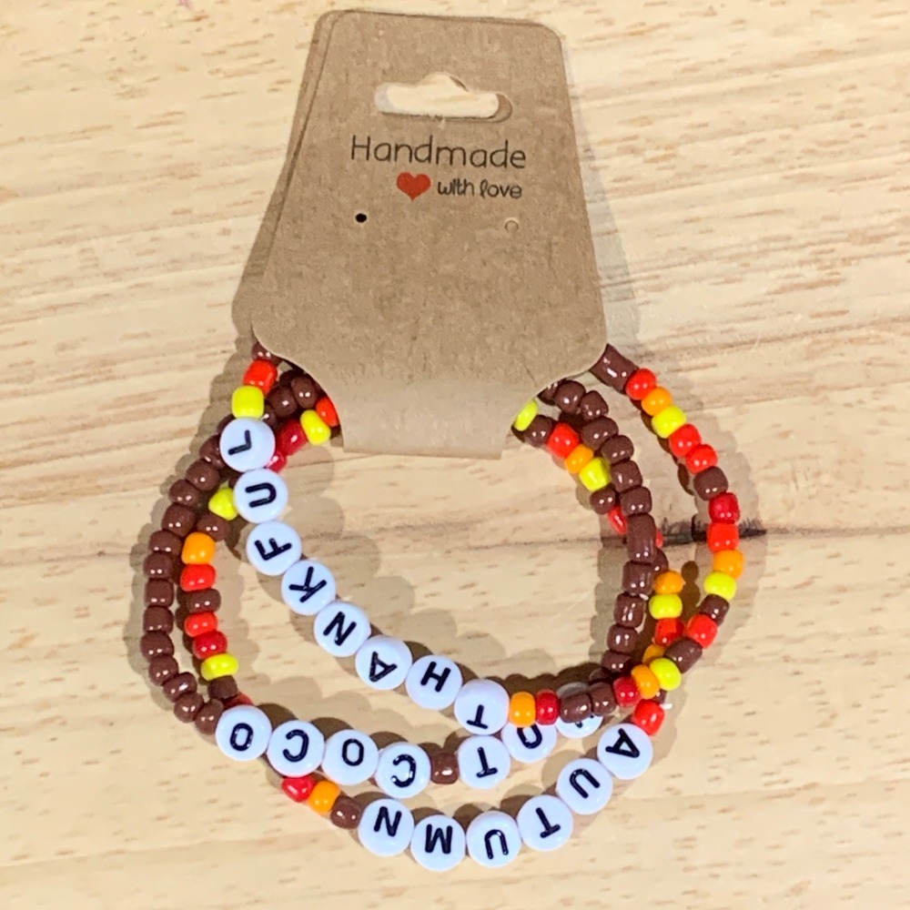 Handmade Beaded Bracelet Set Women OS Fall Thanksgiving Autumnal Stack Jewelry